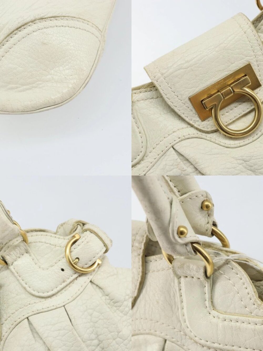 Salvatore Ferragamo Hand Bag Leather White Gold Auth bs33230 - Picture 15 of 15